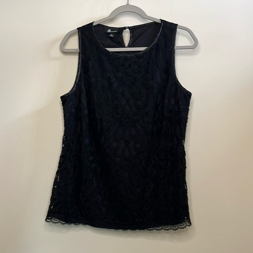 AB STUDIO XL BLACK SLEEVELESS TANK TOP LACE CREW NECK